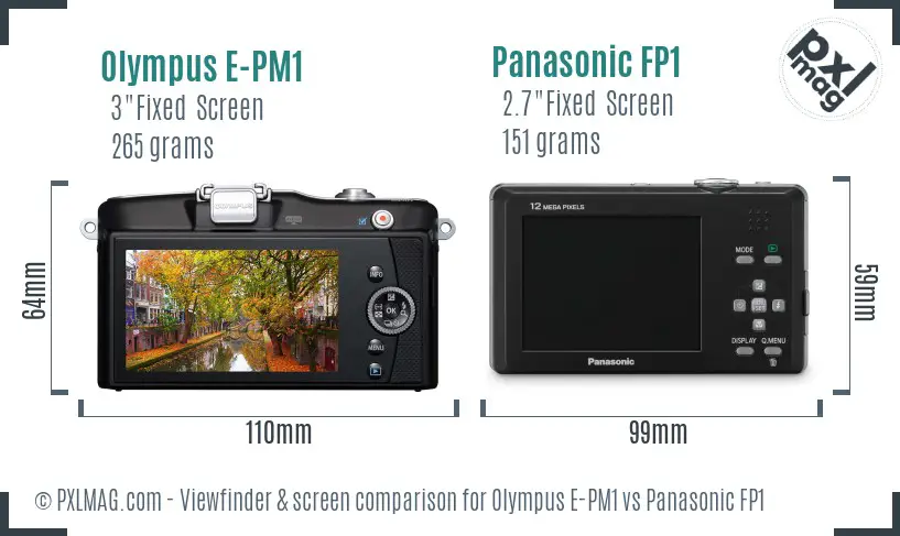 Olympus E-PM1 vs Panasonic FP1 Screen and Viewfinder comparison
