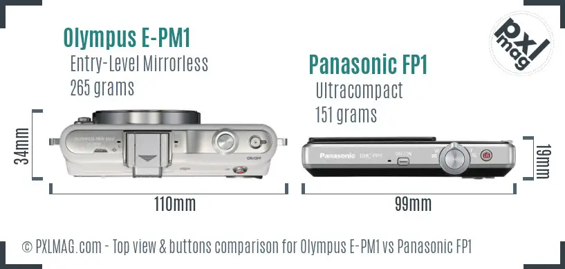 Olympus E-PM1 vs Panasonic FP1 top view buttons comparison