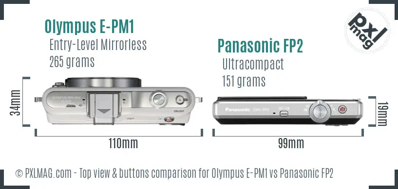 Olympus E-PM1 vs Panasonic FP2 top view buttons comparison
