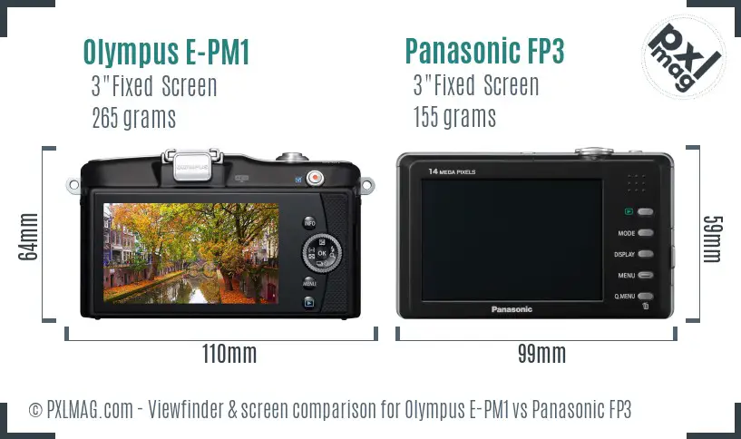 Olympus E-PM1 vs Panasonic FP3 Screen and Viewfinder comparison