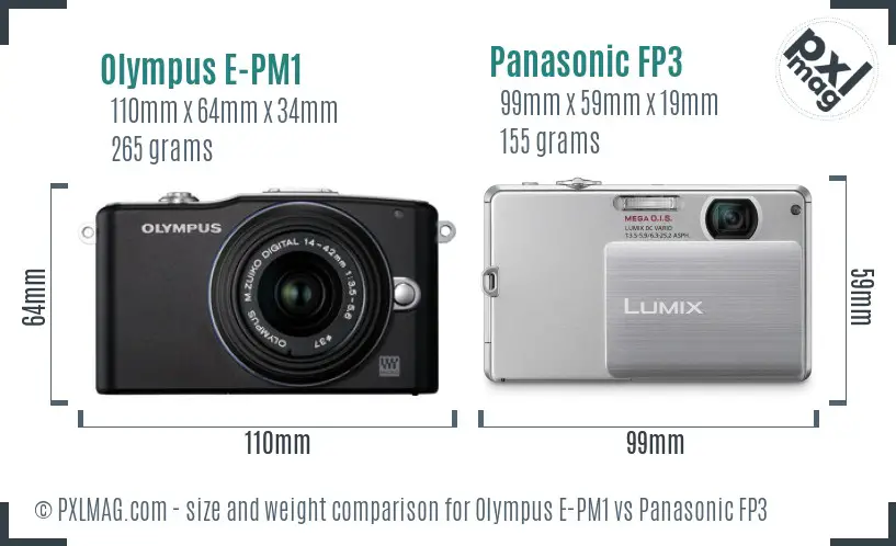 Olympus E-PM1 vs Panasonic FP3 size comparison