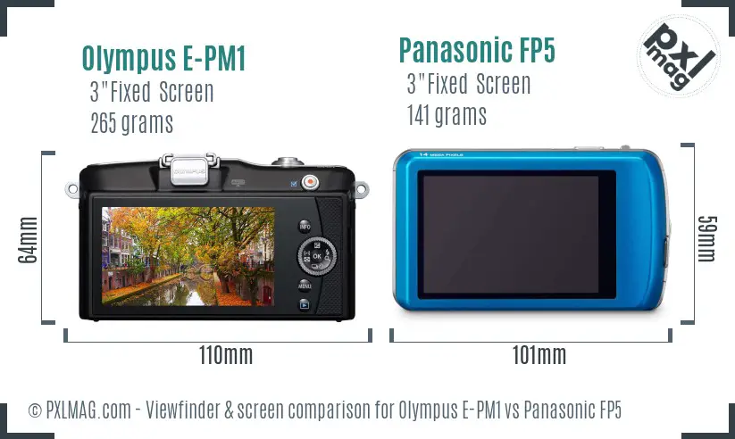Olympus E-PM1 vs Panasonic FP5 Screen and Viewfinder comparison