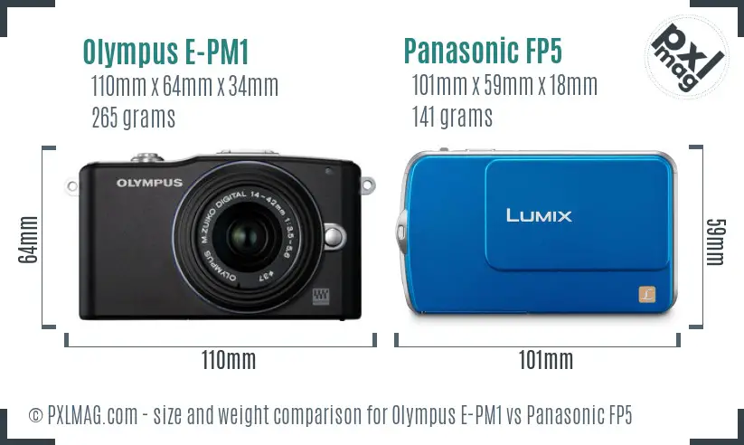 Olympus E-PM1 vs Panasonic FP5 size comparison