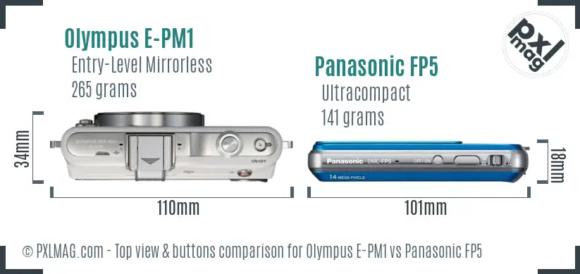 Olympus E-PM1 vs Panasonic FP5 top view buttons comparison