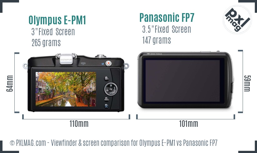 Olympus E-PM1 vs Panasonic FP7 Screen and Viewfinder comparison