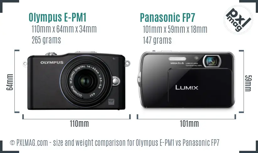 Olympus E-PM1 vs Panasonic FP7 size comparison