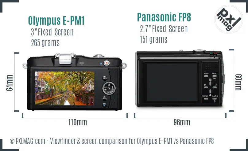 Olympus E-PM1 vs Panasonic FP8 Screen and Viewfinder comparison