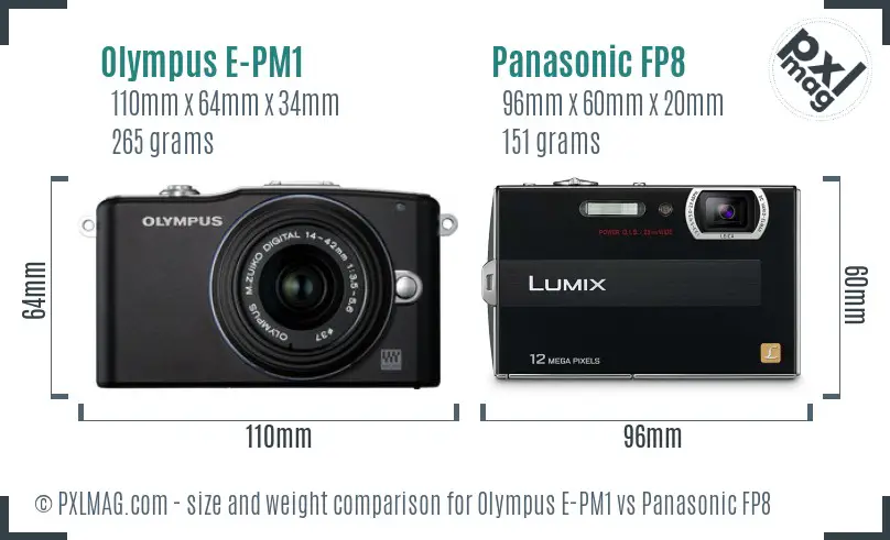 Olympus E-PM1 vs Panasonic FP8 size comparison