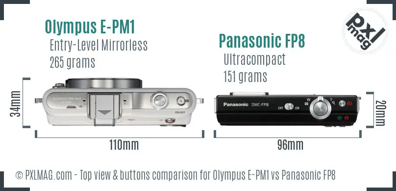 Olympus E-PM1 vs Panasonic FP8 top view buttons comparison