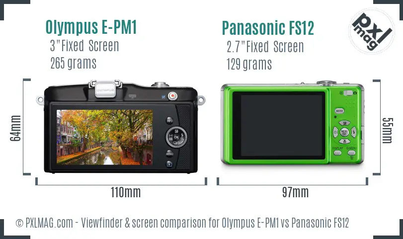 Olympus E-PM1 vs Panasonic FS12 Screen and Viewfinder comparison