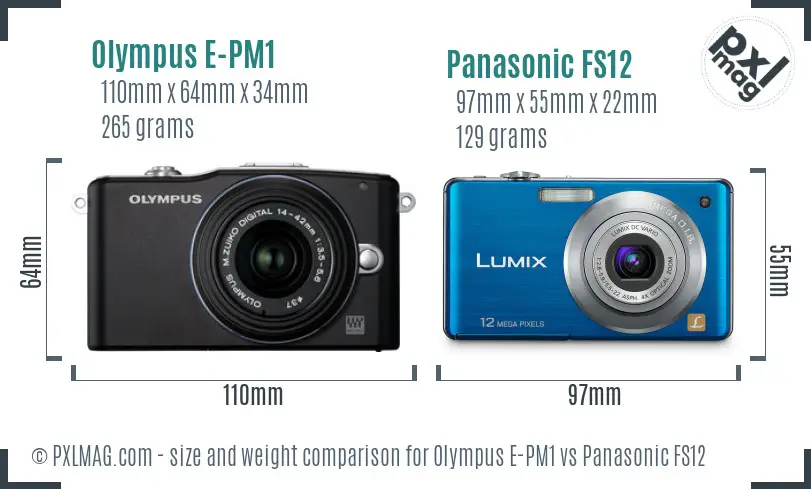 Olympus E-PM1 vs Panasonic FS12 size comparison