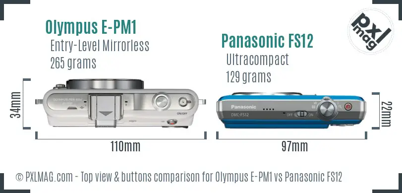 Olympus E-PM1 vs Panasonic FS12 top view buttons comparison