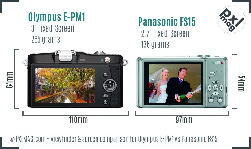 Olympus E-PM1 vs Panasonic FS15 Screen and Viewfinder comparison