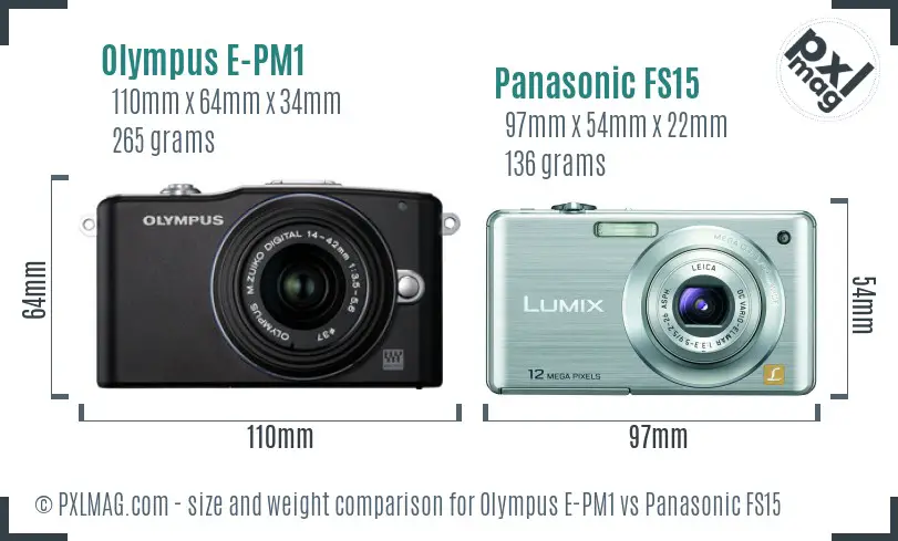 Olympus E-PM1 vs Panasonic FS15 size comparison