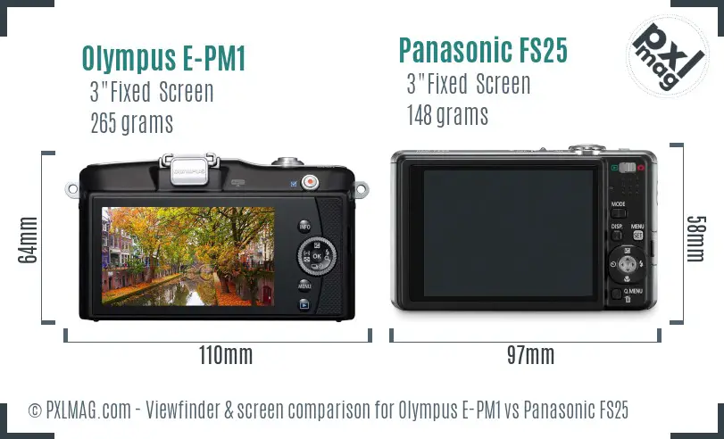Olympus E-PM1 vs Panasonic FS25 Screen and Viewfinder comparison