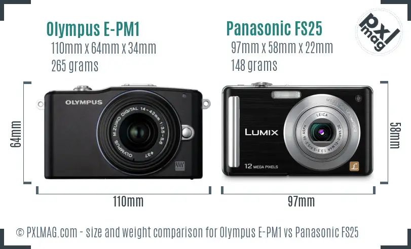 Olympus E-PM1 vs Panasonic FS25 size comparison