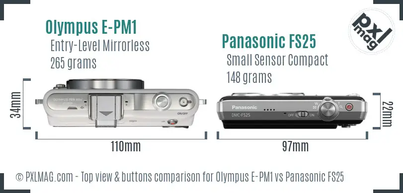Olympus E-PM1 vs Panasonic FS25 top view buttons comparison