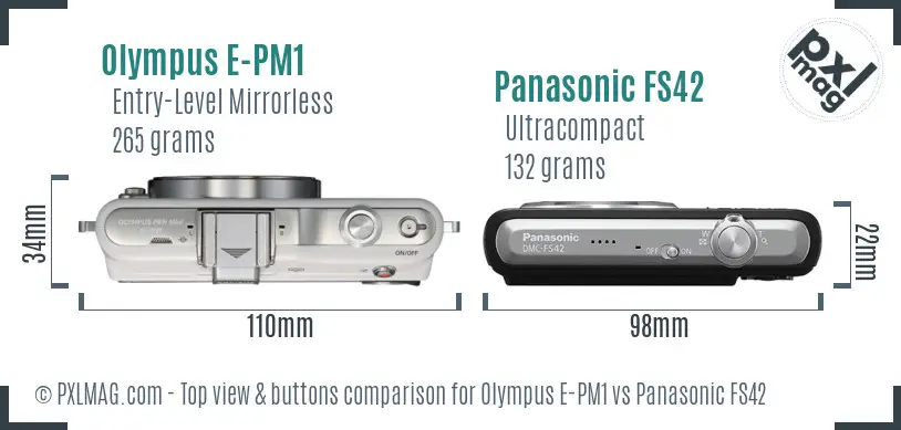 Olympus E-PM1 vs Panasonic FS42 top view buttons comparison