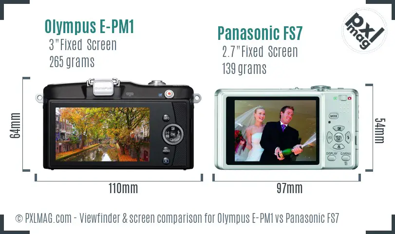 Olympus E-PM1 vs Panasonic FS7 Screen and Viewfinder comparison