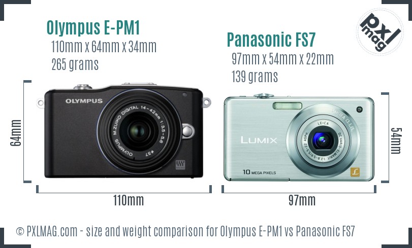 Olympus E-PM1 vs Panasonic FS7 size comparison