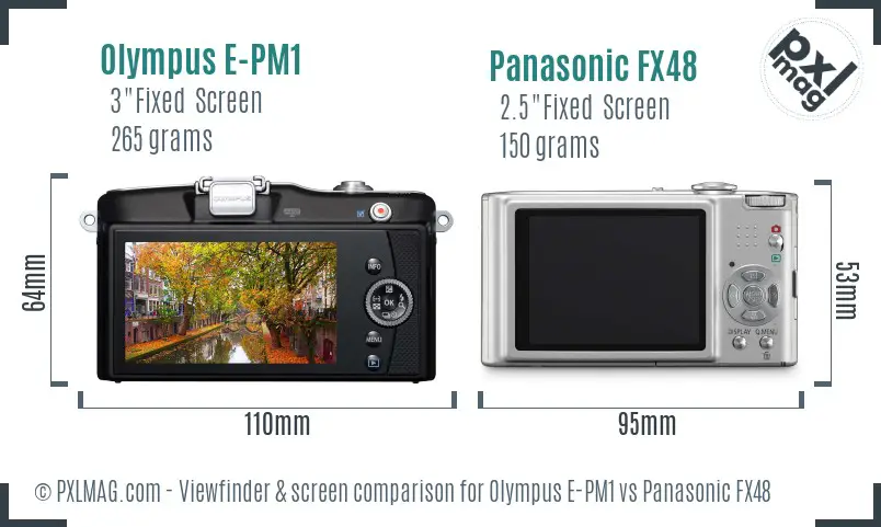Olympus E-PM1 vs Panasonic FX48 Screen and Viewfinder comparison