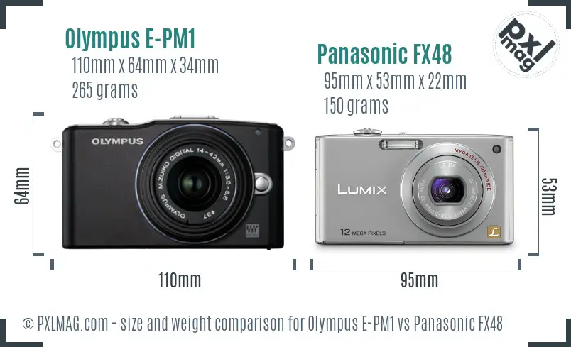 Olympus E-PM1 vs Panasonic FX48 size comparison