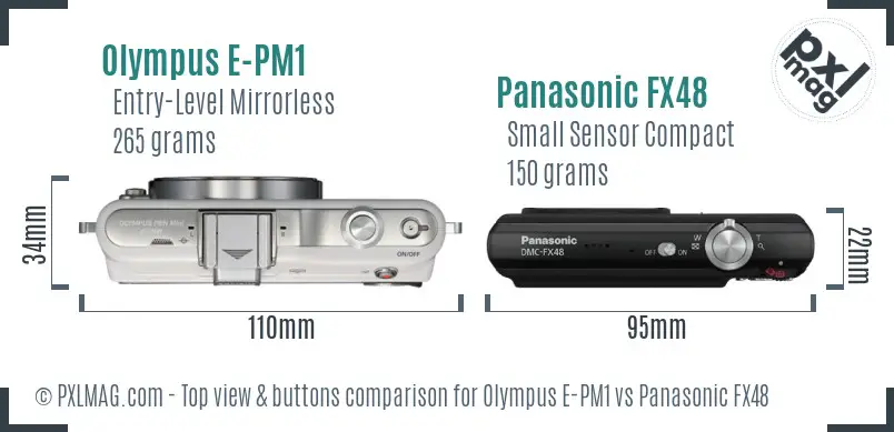 Olympus E-PM1 vs Panasonic FX48 top view buttons comparison