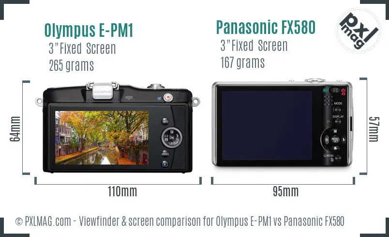 Olympus E-PM1 vs Panasonic FX580 Screen and Viewfinder comparison
