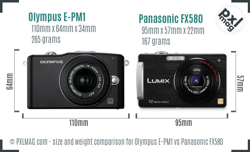 Olympus E-PM1 vs Panasonic FX580 size comparison