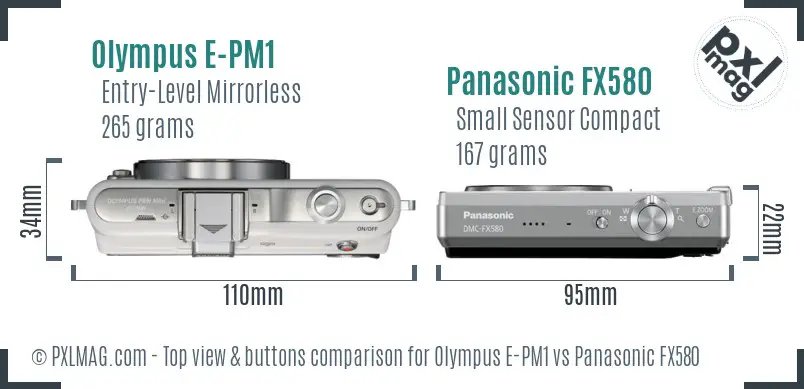 Olympus E-PM1 vs Panasonic FX580 top view buttons comparison