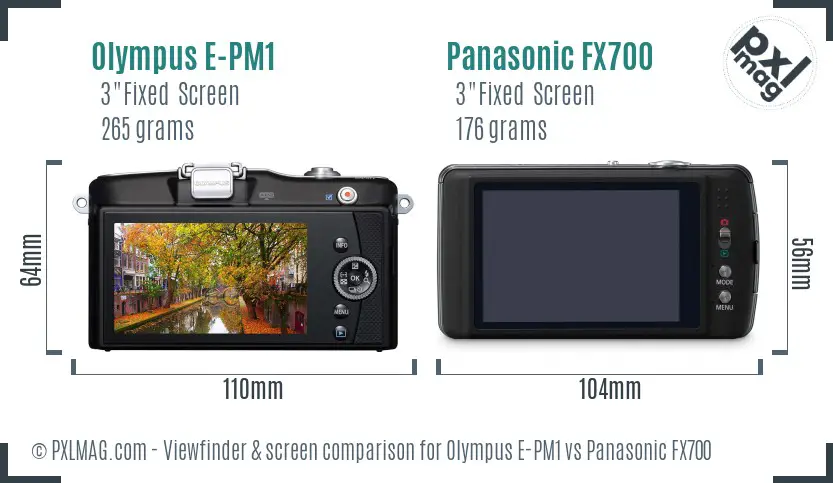 Olympus E-PM1 vs Panasonic FX700 Screen and Viewfinder comparison