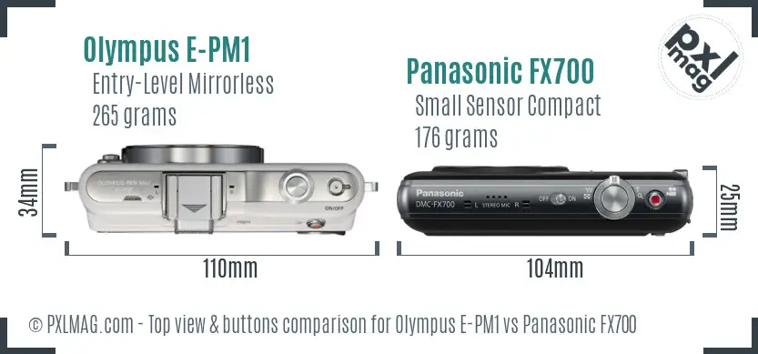 Olympus E-PM1 vs Panasonic FX700 top view buttons comparison