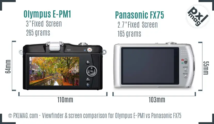 Olympus E-PM1 vs Panasonic FX75 Screen and Viewfinder comparison