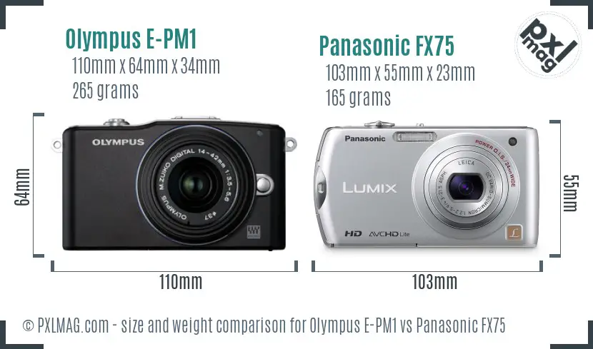 Olympus E-PM1 vs Panasonic FX75 size comparison