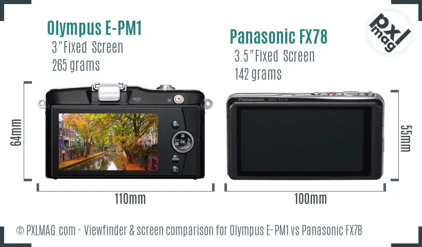 Olympus E-PM1 vs Panasonic FX78 Screen and Viewfinder comparison