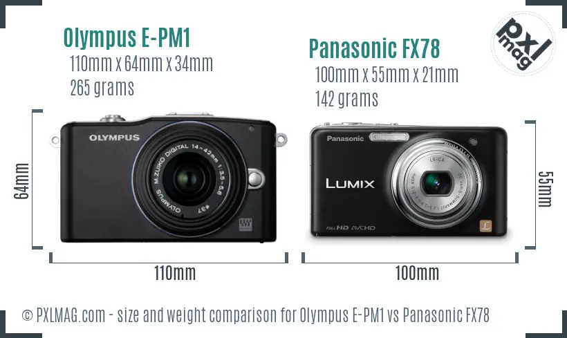 Olympus E-PM1 vs Panasonic FX78 size comparison