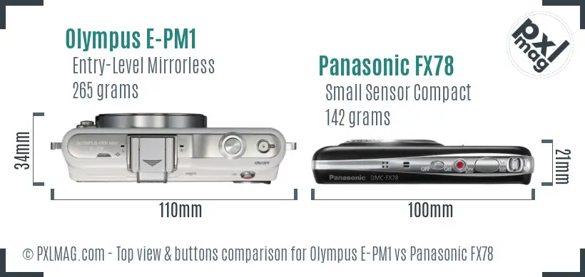 Olympus E-PM1 vs Panasonic FX78 top view buttons comparison