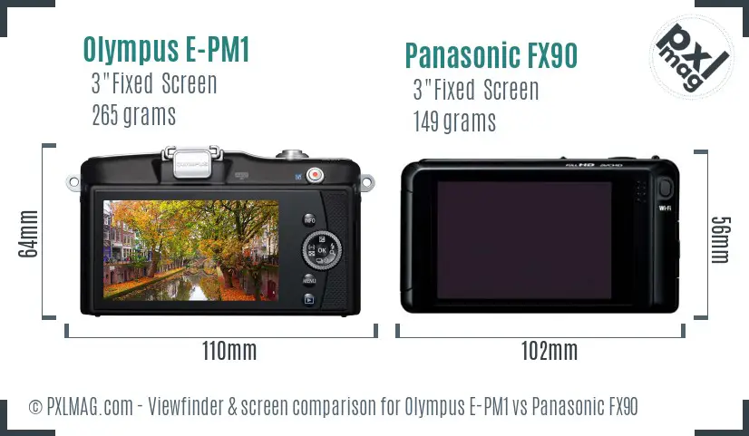 Olympus E-PM1 vs Panasonic FX90 Screen and Viewfinder comparison