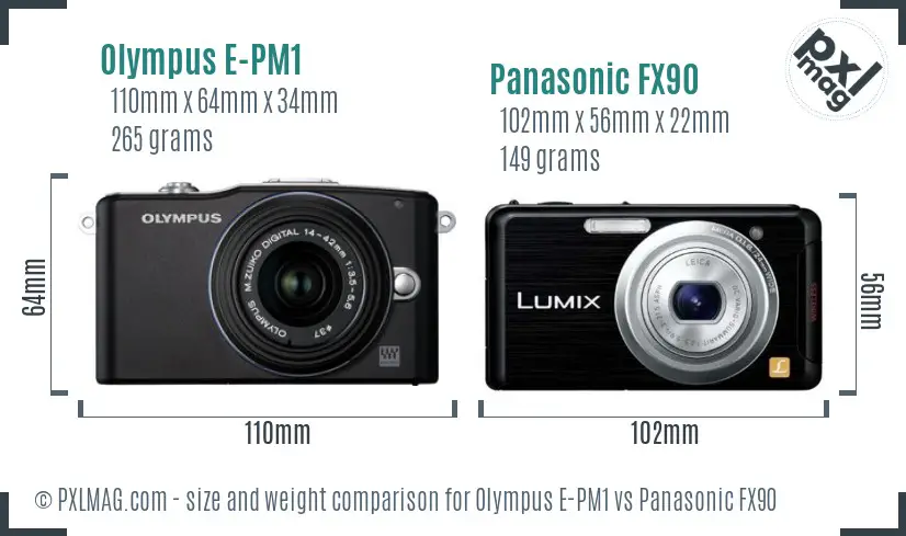 Olympus E-PM1 vs Panasonic FX90 size comparison