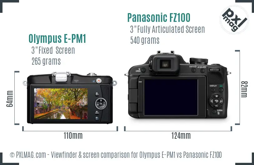 Olympus E-PM1 vs Panasonic FZ100 Screen and Viewfinder comparison