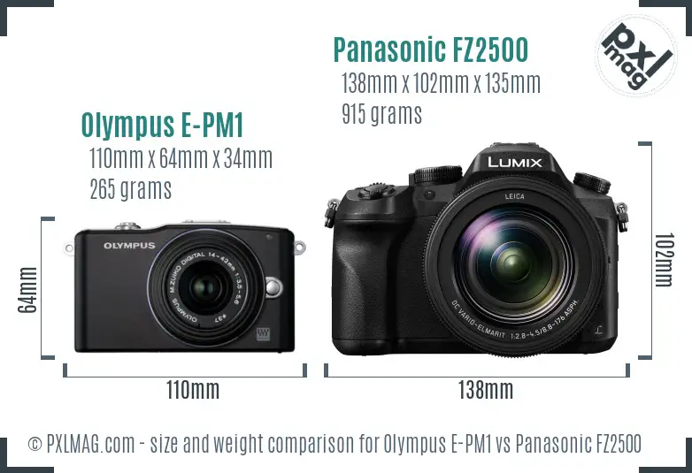Olympus E-PM1 vs Panasonic FZ2500 size comparison