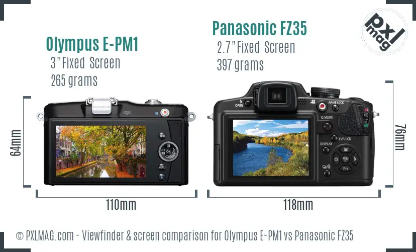 Olympus E-PM1 vs Panasonic FZ35 Screen and Viewfinder comparison