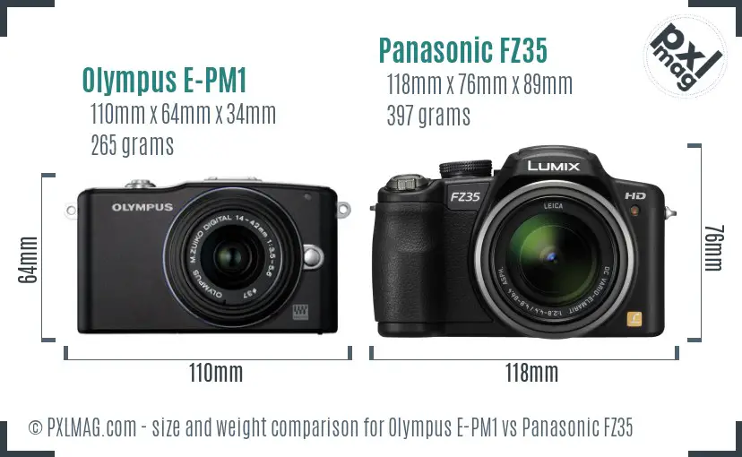 Olympus E-PM1 vs Panasonic FZ35 size comparison