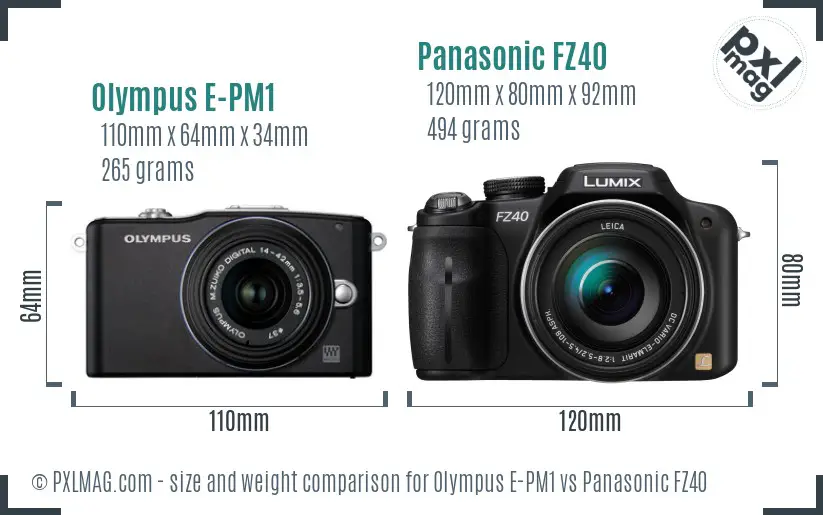 Olympus E-PM1 vs Panasonic FZ40 size comparison