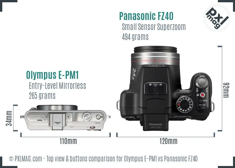 Olympus E-PM1 vs Panasonic FZ40 top view buttons comparison
