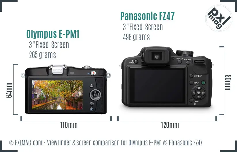 Olympus E-PM1 vs Panasonic FZ47 Screen and Viewfinder comparison