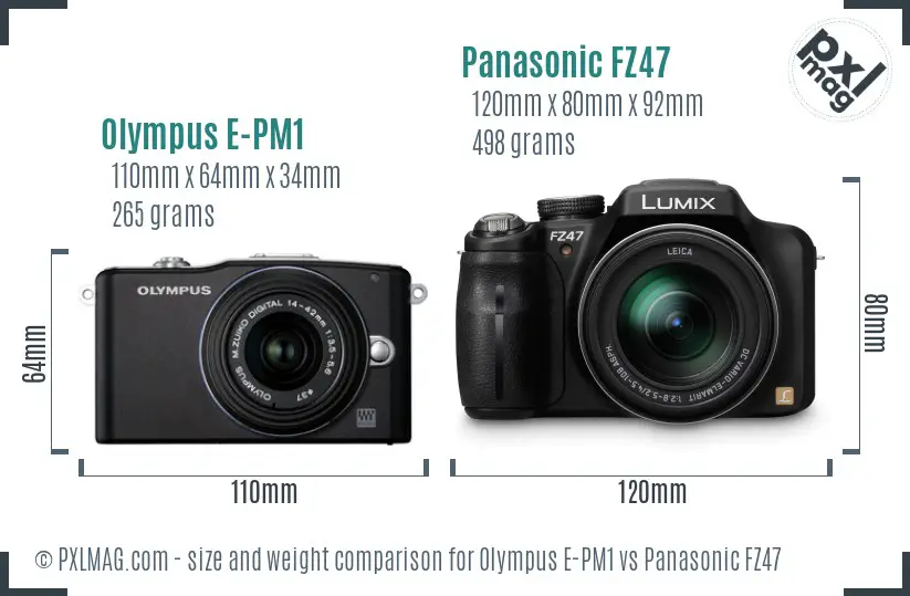 Olympus E-PM1 vs Panasonic FZ47 size comparison