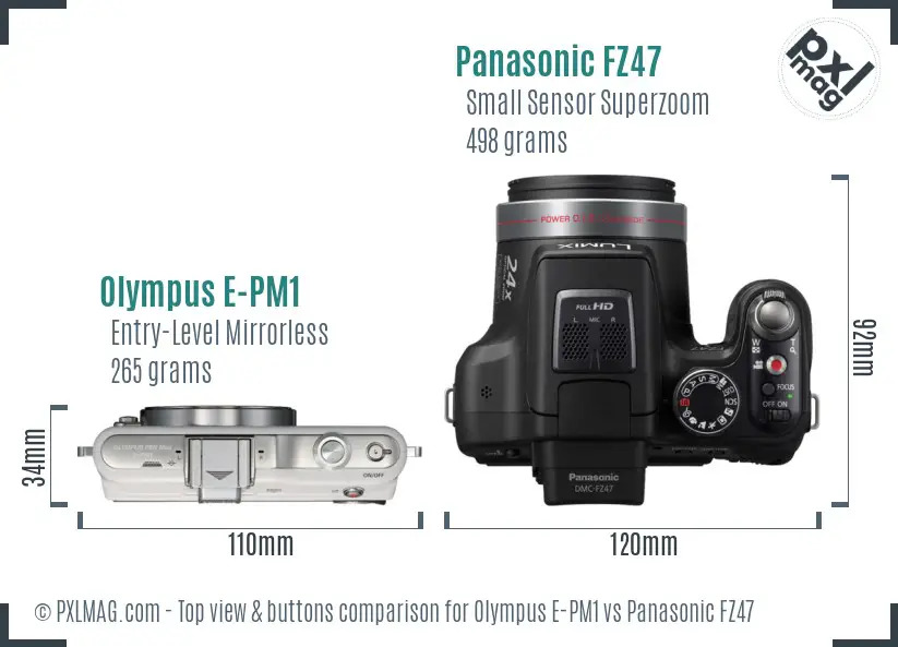 Olympus E-PM1 vs Panasonic FZ47 top view buttons comparison