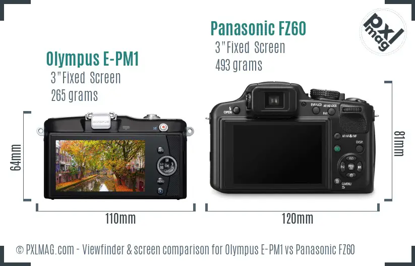 Olympus E-PM1 vs Panasonic FZ60 Screen and Viewfinder comparison