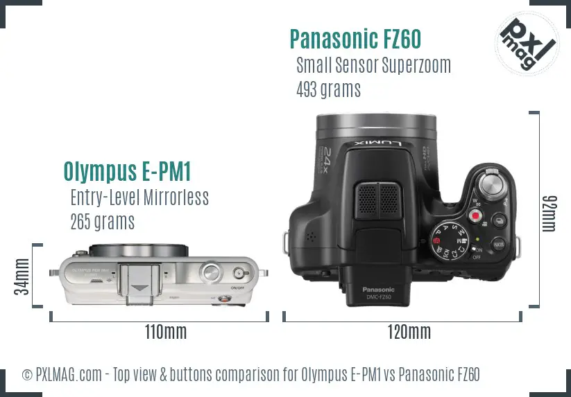 Olympus E-PM1 vs Panasonic FZ60 top view buttons comparison